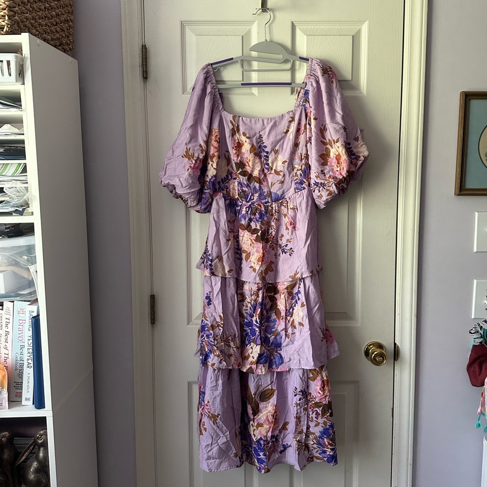 Purple Ruffled Tiered Midi Sundress